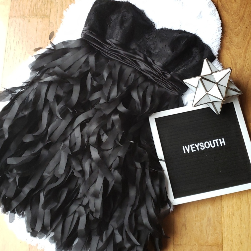 ♡New♡  Prom strapless,  lace and feather dress